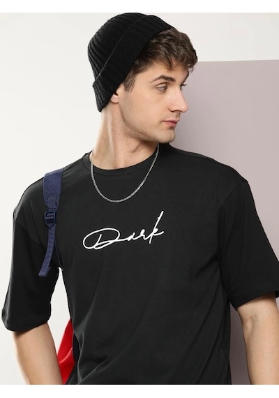 Yake Store Erkek Baskılı Oversize T-shirt - Siyah - Siyah