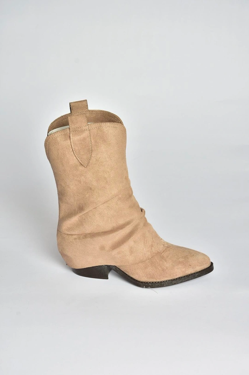 Fox Shoes V404041002 Vizon Süet Kalın Topuklu Kadın Bot Vizon-Süet