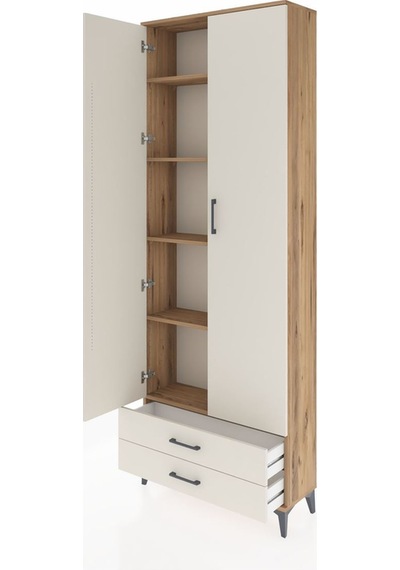 Arges Dolap 5 Raflı 2 Çekmeceli 2 Kapaklı 88x30x243 Çam-aytaşı Çam