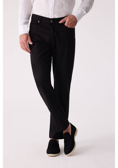Erkek Siyah Slim Fit Üst Cep Kanvas Pantolon
