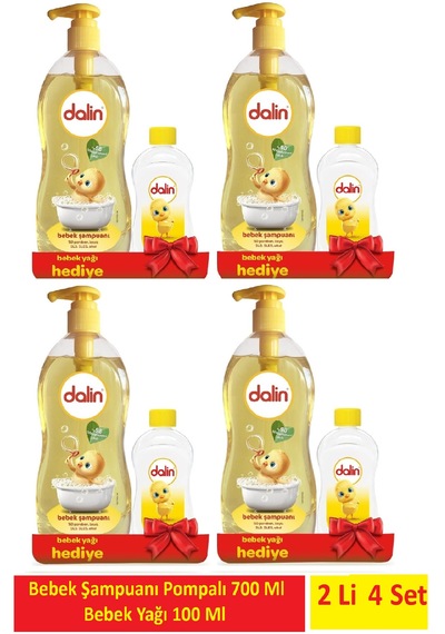 Dalin Bebek Şampuanı 700 Ml + 100 Ml Bebek Yağı 2 Li X 4 Set Tüm Saç Tipleri