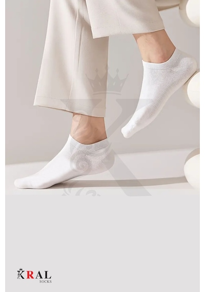 Kral Socks Kadın - Erkek 8 Çift Cotton Dikişsiz Soft Görünmez Penye Patik Bilek Çorap Beyaz