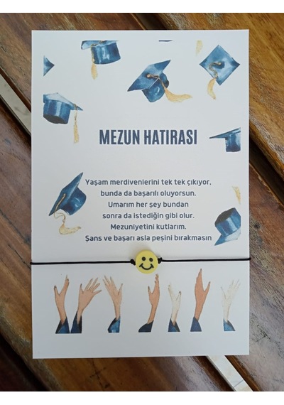 Mezun Hatırası 10 Adet Kuşe Kartlı Emoji Bileklik - Okul Hediye Çok Renkli
