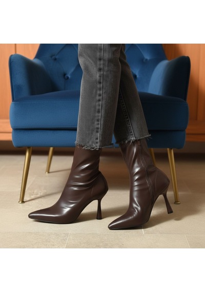 Dabab Shoes Kadın Marya Kahverengi Streç Cilt Yandan Fermuar Sivri Burun İnce Topuklu Bot Dabab Shoes Kadın Marya Kahverengi Streç Cilt Yandan Fermuar Sivri Burun İnce Topuklu Bot
