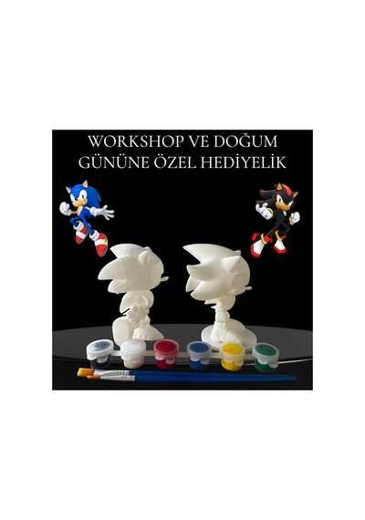 3d Shadow Ve Sonic Figür Boyama Seti - Kendin Boya Hobi Ve Etkinlik Seti - Akrilik Boya + 4 Fırça