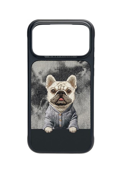 3d İphone 18 Pro Max Uyumlu Magsafe Özellikli Gerçek Nakış İşlemeli Köpek Kılıf Siyah