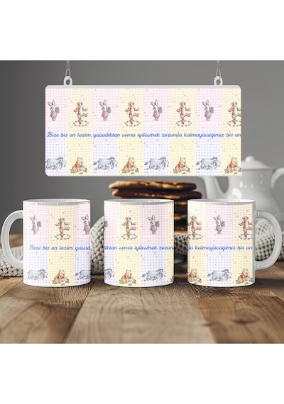 Winnie The Pooh Tasarım Pastel Dostluk Temalı Kupa Bardak Arkadaşa, Dosta, Sevgiliye Özel Bardak Beyaz