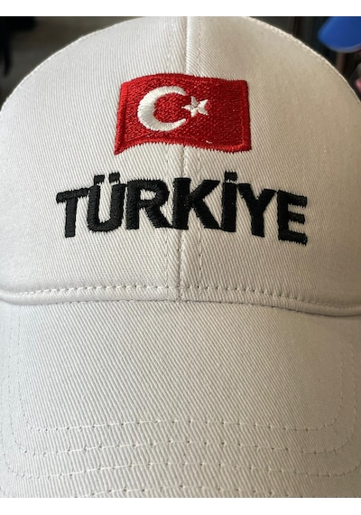 Türkiye Bayrak Nakışlı Fileli Unisex Beyzbol Cap Şapka Beyaz