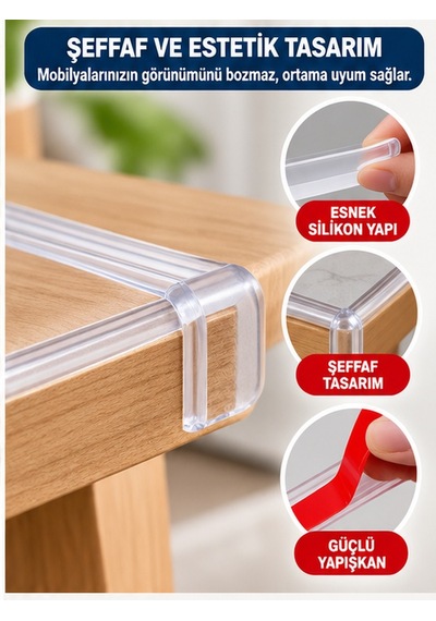 Mucit Home 3 Metre Şeffaf Silikon Masa Kenar Koruyucu Bant Bebek Çocuk Güvenlik Köşe Koruyucu, Darbe Önleyici Yapışkanlı Diğer