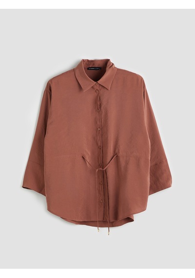 Lcwaıkıkı Classic Kahverengi Oversize Modal Karışımlı Kadın Gömlek