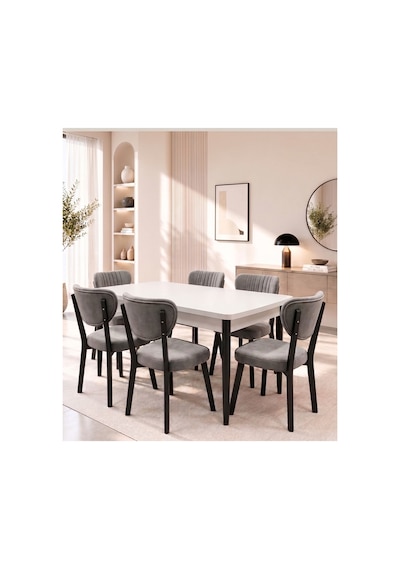 Sar Pakete Ada Serisi, 80x132 Açılabilir Mdf Mutfak Masası Takımı 6 Adet Sandalyeada008byzm06a Beyaz Sar Pakete Ada Serisi, 80x132 Açılabilir Mdf Mutfak Masası Takımı 6 Adet Sandalyeada008byzm06a Beyaz