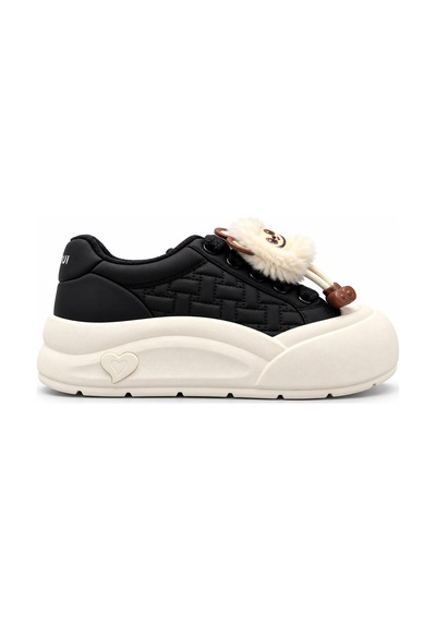 Look Life Miu Miu Çıkartılabilir Tüylü Figür Detaylı Kalın Taban Kadın Sneaker Siyah