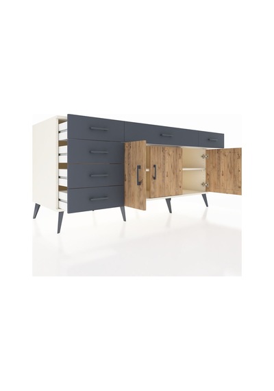 Kronos Konsol 2 Raflı 6 Çekmeceli 3 Kapaklı 176x59x83 Aytaşı-çam/antrasit Çam/antrasit