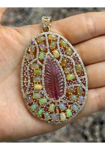 Turmalin Opal Elmas Kolye Ucu 089