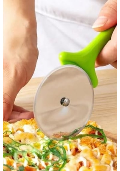 Plastik Saplı Çelik Pizza Hamur Mantı Börek Kesme Ruleti Pratik Pizza Kesici Dilimleyici Rulet