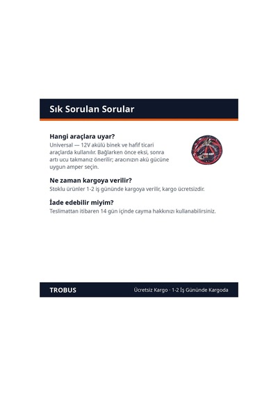 Trobus Araç Çantalı Akü Takviye Kablosu 55 Mm Kalınlık 1200 Amper