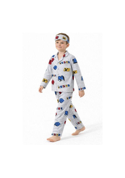 Free Beka Erkek Çocuk Önden Düğmeli Desenli Pijama Takımı %100 Pamuklu Pijama Takımı Çok Renkli