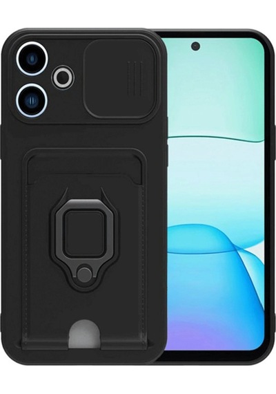Xiaomi Redmi 13 4g Kılıf Zuma Kartvizitli Yüzüklü Silikon Siyah
