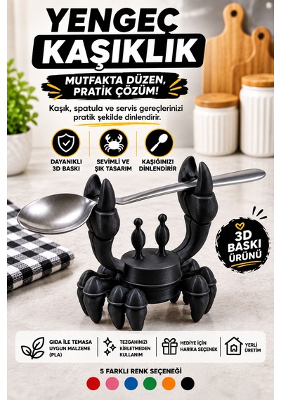 3d Baskı Yengeç Kaşıklık Mutfak Tezgahı Kaşık Dinlendirme Aparatı