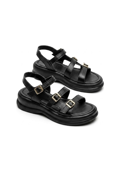 Giamgia Store Kadın Siyah Kalın Taban 3 Bantlı Tokalı Rahat Günlük Sandalet-2351