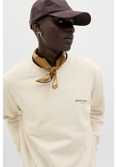 Jack & Jones Jjedover Prınt Sweat Crew Beyaz Erkek Sweatshirt Beyaz