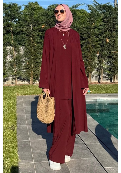 Rabia Şamlı Yaren Üçlü Takım Bordo Çok Renkli