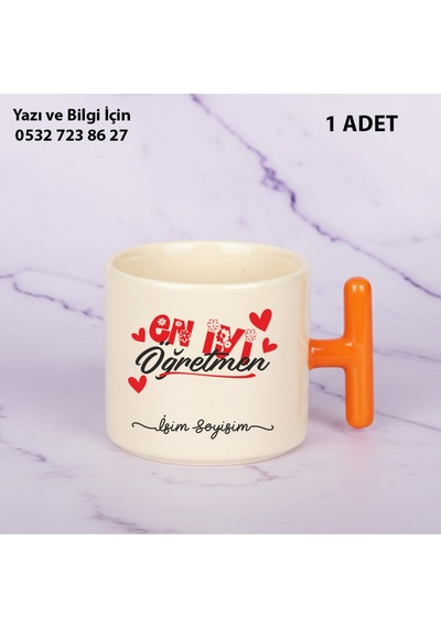 Kişiye Özel İsim Yazılır En İyi Öğretmen T Kupa Bardak Öğretmenler Günü Hediyesişık Görünümlü Hediye Turuncu