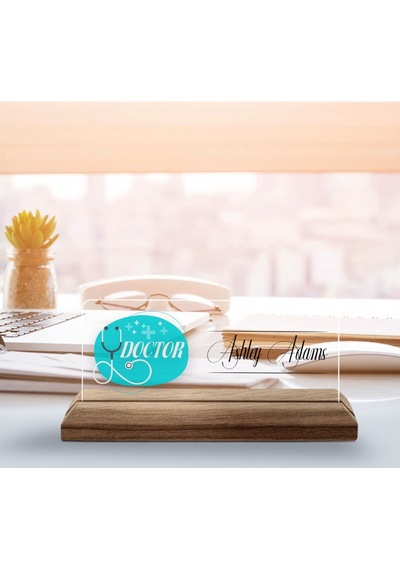 Bk Gift Kişiye Özel İsimli Doktor Temalı Ahşap Tabanlı Akrilik Masa İsimliği-6, Ofis Dekoru, Mesleki Hediye, Ofis Hediyeleri Kobitmeyen137893 Bk Gift