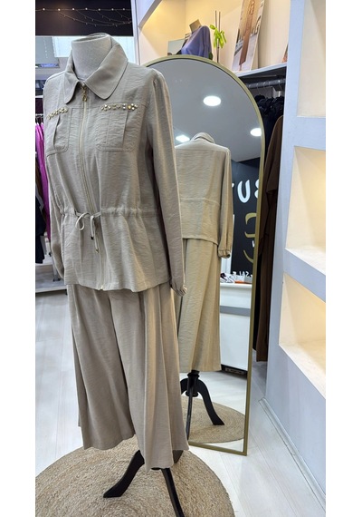 Nuss Pantolonlu Takım 1049 Bej Bej