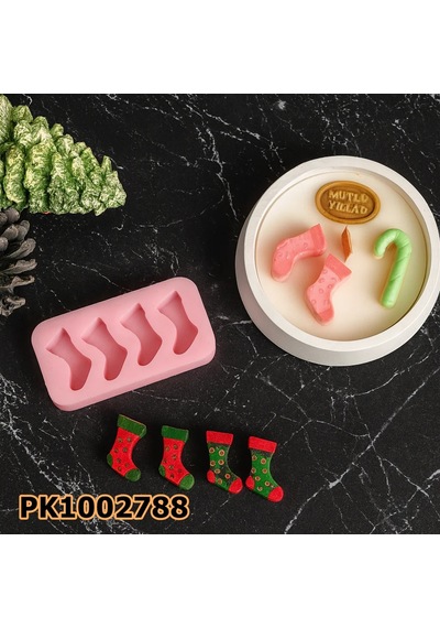 Pk1002788 - Silikon Kalıp Mum Kalıbı - 4'lü Yılbaşı Çorapları Renksiz