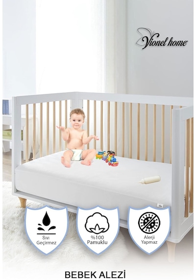 Vionel Home Pamuklu Sıvı Geçirmez Bebek Ve Çocuk Yatak Koruyucu Alez Beyaz