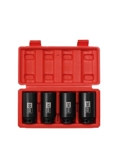 4 Adet 1/2 Tahrik Derin Darbeli Soket Seti, Cr-mo, 12 Nokta, Metrik, Derin Mil Aks Somunu Darbe Soket Seti-30 Mm, 32 Mm, 34 Mm, 36 Mm
