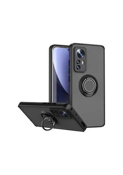 Xiaomi 12x Uyumlu Kılıf Yüzüklü Standlı Extra Darbe Koruma Sert Silikon Kapak - Siyah Siyah