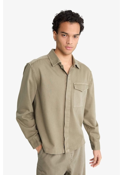 Defacto Boxy Fit Polo Yaka Twill Uzun Kollu Gömlek F7124ax25aukh401 Haki