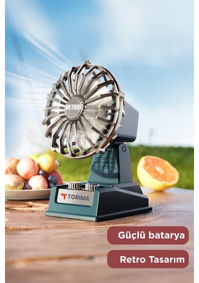 Şarjlı Masaüstü Vantilatör Retro Tasarım 500 Mah Taşınabilir Mini Masa Fanı F51 Bej
