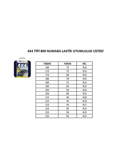 Kar Zinciri 4x4 Tipi 800 Numara Diğer