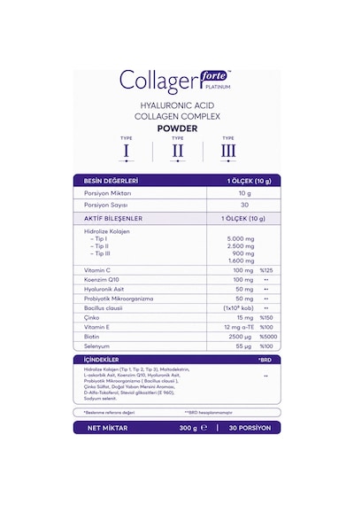 Collagen Forte Platinum Hyaluronic Acid Biotin & Collagen 300 G