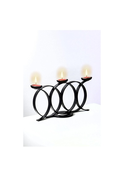 Bundera Siyah Halkalı Model Dekoratif Mumluk Metal Ferforje Şamdan Mumluk Tealight Mum Dahil Çok Renkli