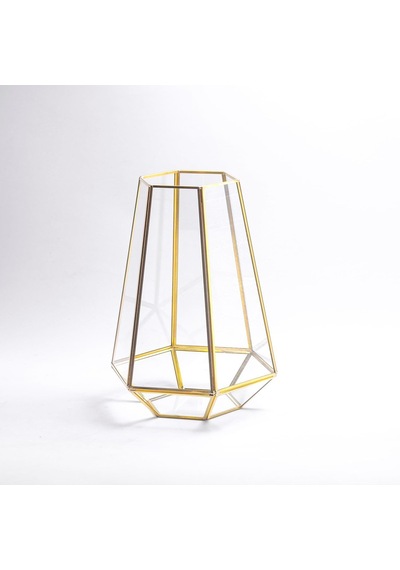 34x26x26cm Pirinç Gold Cam Geometrik Teraryum Cam Fanus Vazo Mumluk Yapımı Dekoratif Diğer