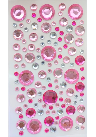 Taş Sticker Pembe Yuvarlak Yapışkanlı Saç , Yüz Ve Tırnak Taşı Iş