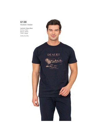 Pierre Cardin 6138 Erkek Kısa Kollu Bisiklet Yaka Pijama Takımı-lacivert