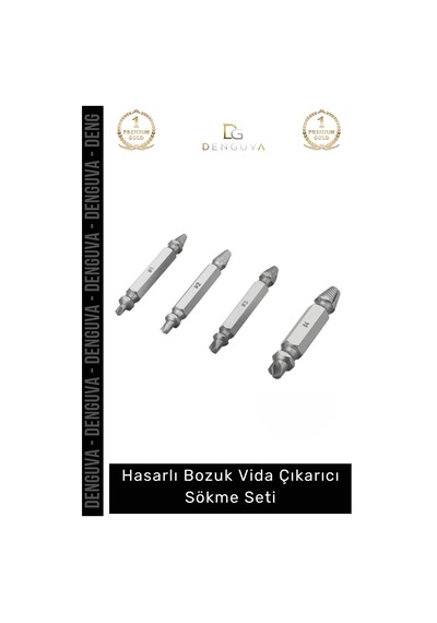 Premium 4 Başlıklı Paslanmaz Çelik Hasarlı Bozuk Vida Çıkarıcı Hasar Görmüş Vida Sökme Seti