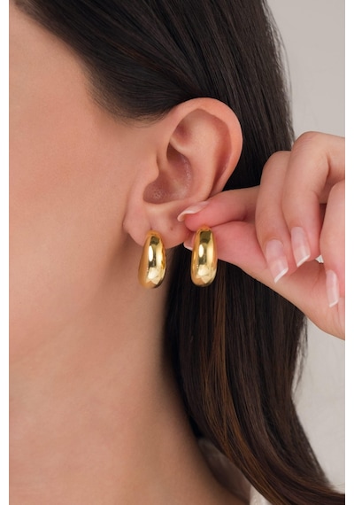 22 Mm Gümüş Altın Gold Kaplama Bombeli Yarım Halka Şarnel Küpe