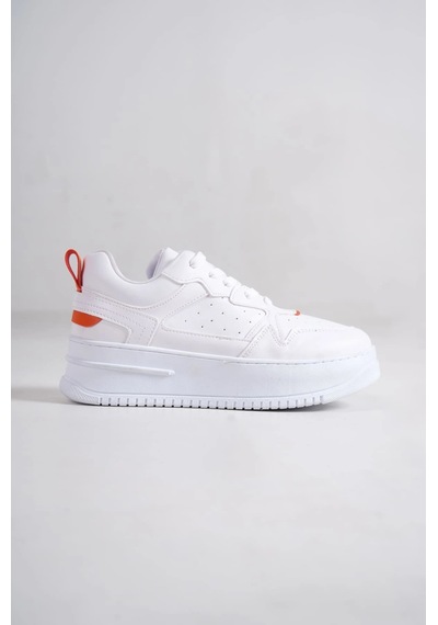 Mevese Avela Kalın Taban Bağcıklı Günlük Kadın Sneaker Beyaz Turuncu Detaylı