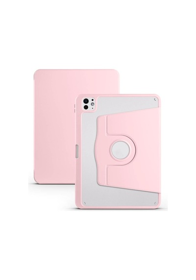 Apple İle Uyumlu İpad Pro 11 2024 Kılıf Termik Kalem Bölmeli Dönebilen Standlı Kılıf Pembe
