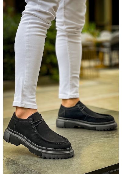 Roof Atelier Erkek Siyah Süet Kalın Taban Casual Günlük Ayakkabı - 2404 - Sst Castle Siyah