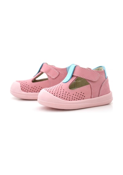 Rakerplus Shaun Hakiki Deri Pembe Mavi Cırtlı Anatomik Bebek Sandalet Pembe