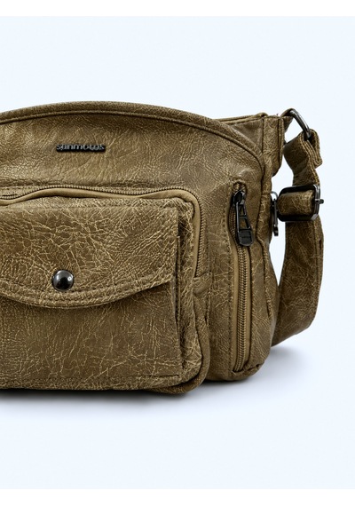 Sanmorris Kadın Modern Tasarımlı Çok Bölmeli Omuz Çantası Beige
