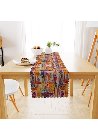 Fırça Desenli Sarı Kiremit Dijital Baskılı Petek Dokuma Runner 40x140