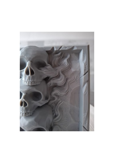 14x14 Cm Üçlü Kuru Kafa Dekoratif Duvar Paneli Alev Desenli 3d Baskı Tablo